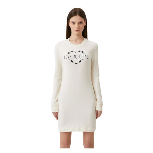 Love Moschino Chic witte jurk van gemengd katoen met logo-accent.