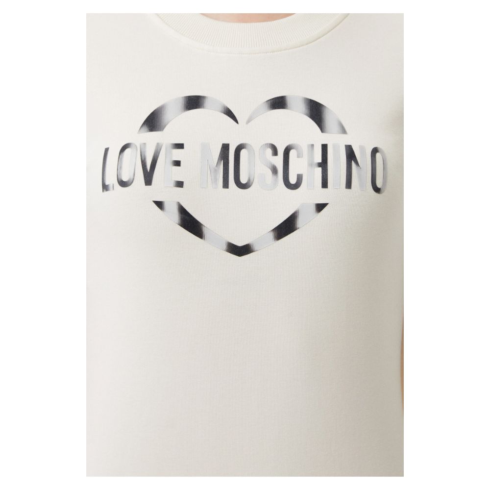 Love Moschino Robe blanche en coton mélangé, détail logo.