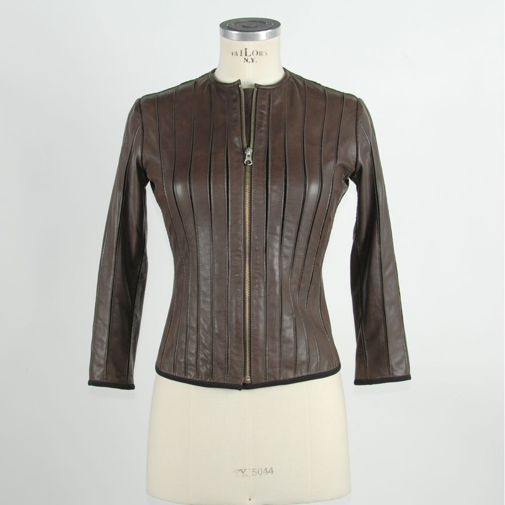 Emilio Romanelli Brown Leather Women Jacket - Chic Slim Fit