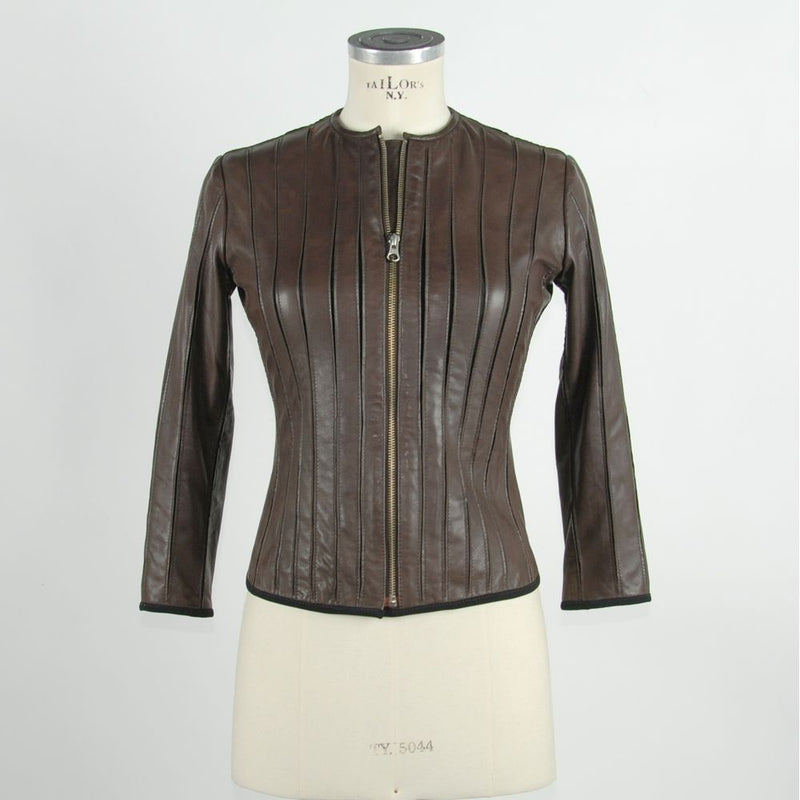 Emilio Romanelli Brown Leather Women Jacket - Chic Slim-Fit Design