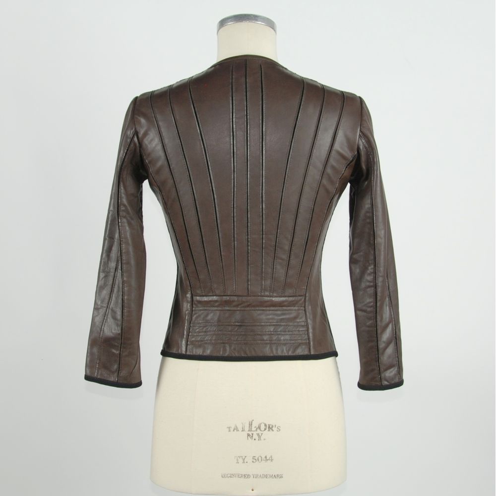 Emilio Romanelli Brown Leather Women Jacket - Chic Slim Fit