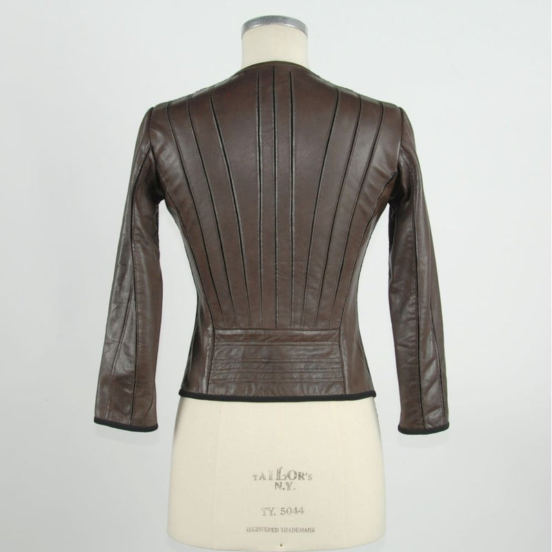 Emilio Romanelli Brown Leather Women Jacket - Chic Slim-Fit Design