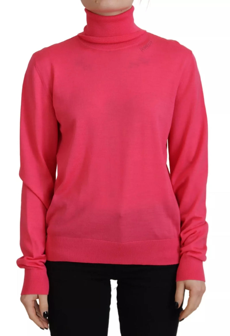 Dsquared² Pull en laine vierge rose à col roulé pour femme