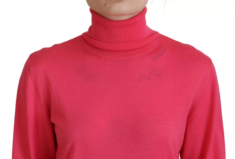 Dsquared² Pull en laine vierge rose à col roulé pour femme