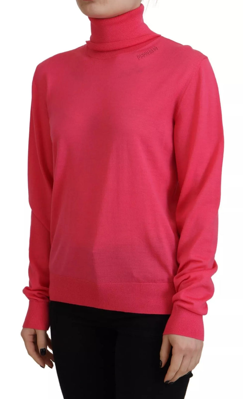 Dsquared² Pull en laine vierge rose à col roulé pour femme