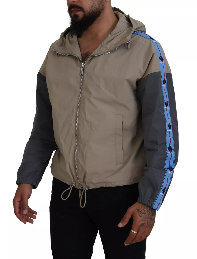 Veste à capuche et fermeture éclair intégrale Dsquared², manches brun gris.
