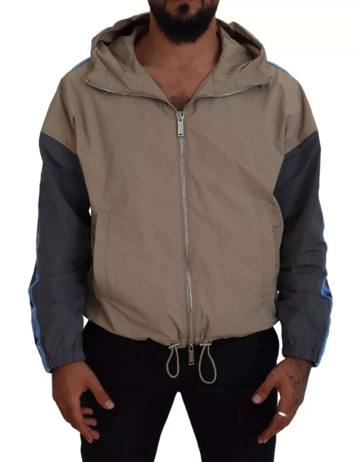 Veste à capuche et fermeture éclair intégrale Dsquared², manches brun gris.