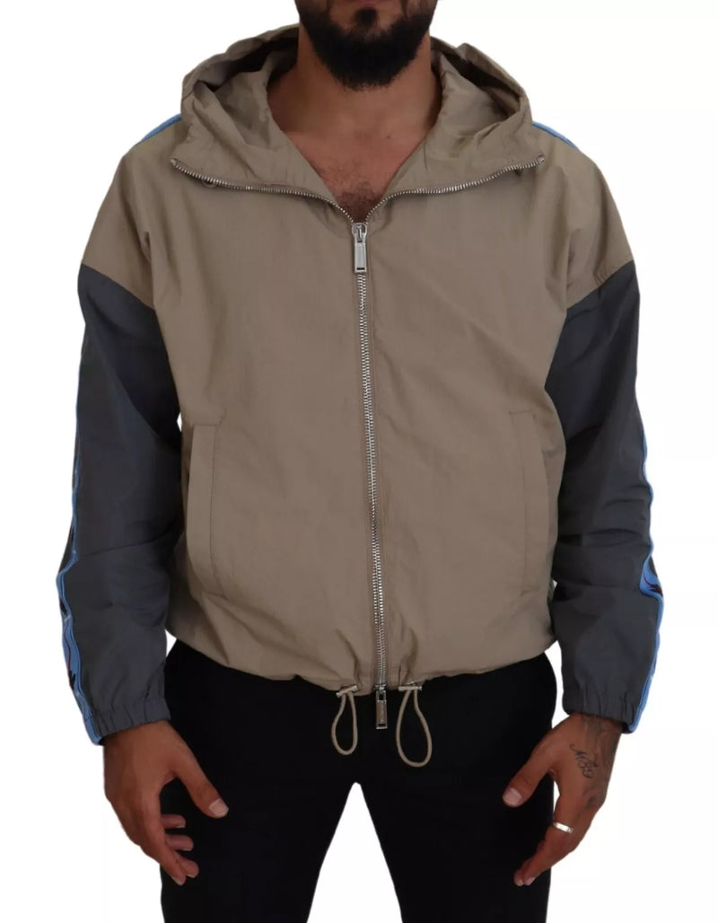 Veste à capuche et fermeture éclair intégrale Dsquared², manches brun gris.