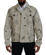 Veste en jean décontractée Dsquared² à imprimé noir et blanc sur fond blanc cassé