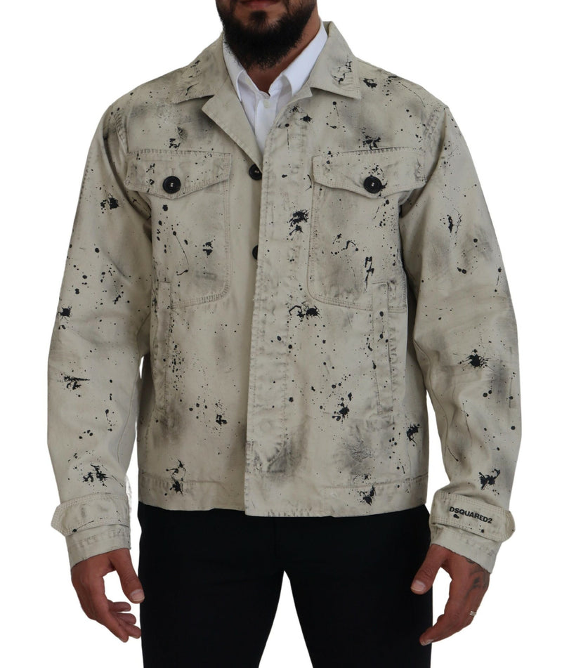 Veste en jean décontractée Dsquared² à imprimé noir et blanc sur fond blanc cassé