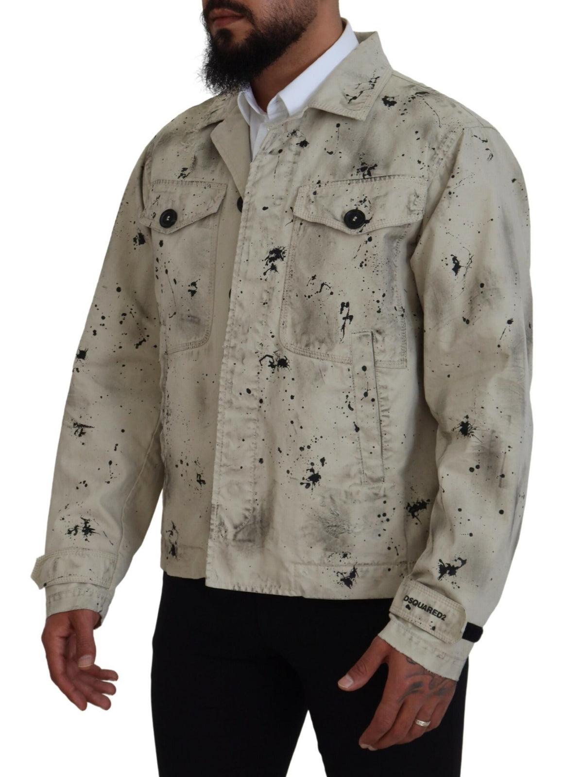 Veste en jean décontractée Dsquared² à imprimé noir et blanc sur fond blanc cassé