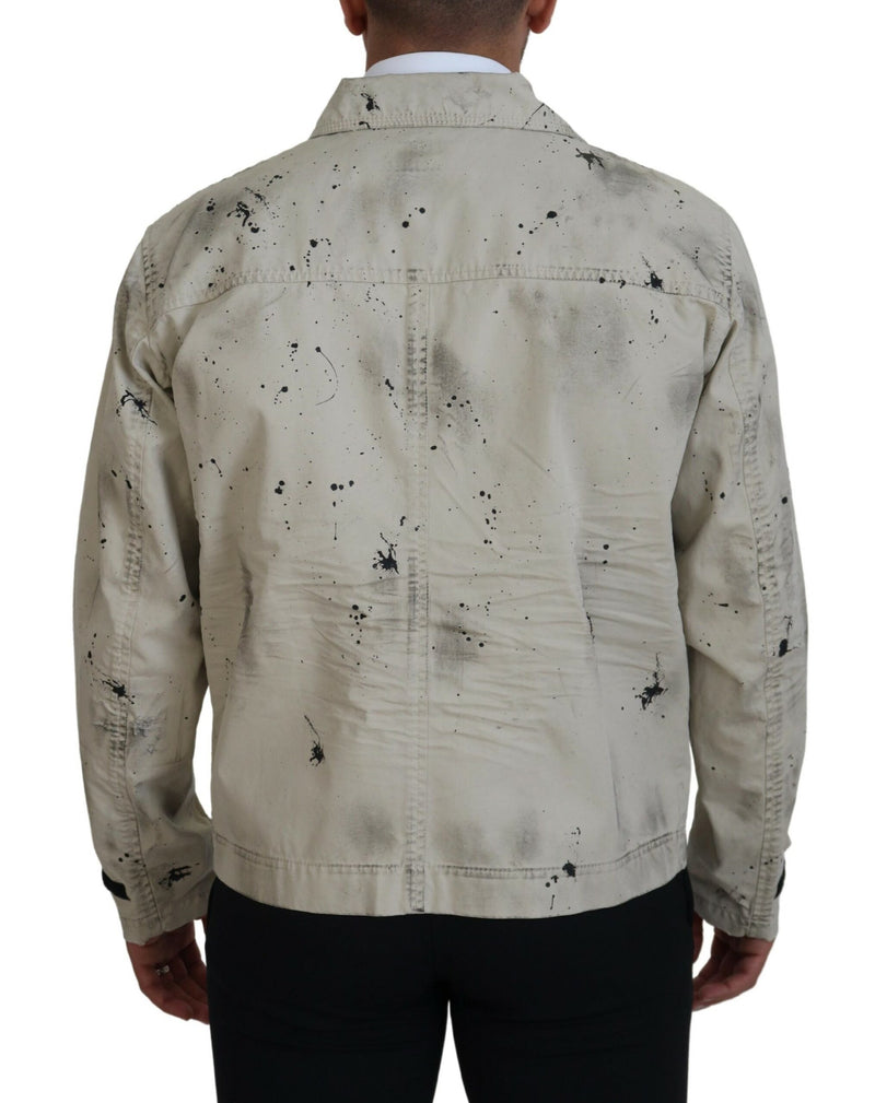 Veste en jean décontractée Dsquared² à imprimé noir et blanc sur fond blanc cassé
