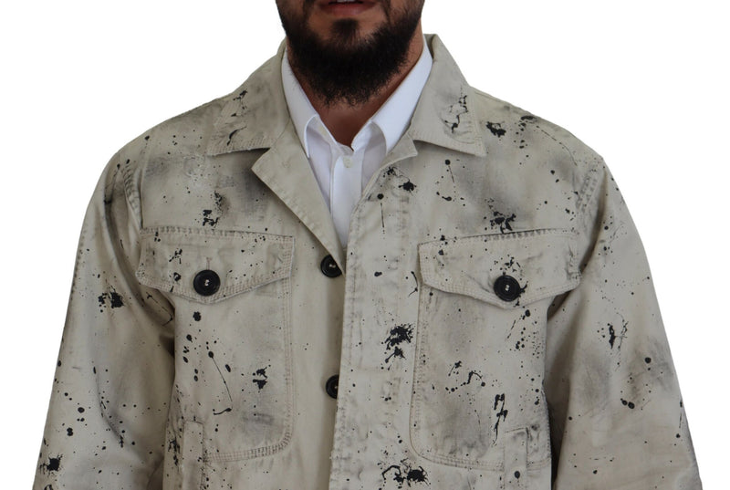 Veste en jean décontractée Dsquared² à imprimé noir et blanc sur fond blanc cassé