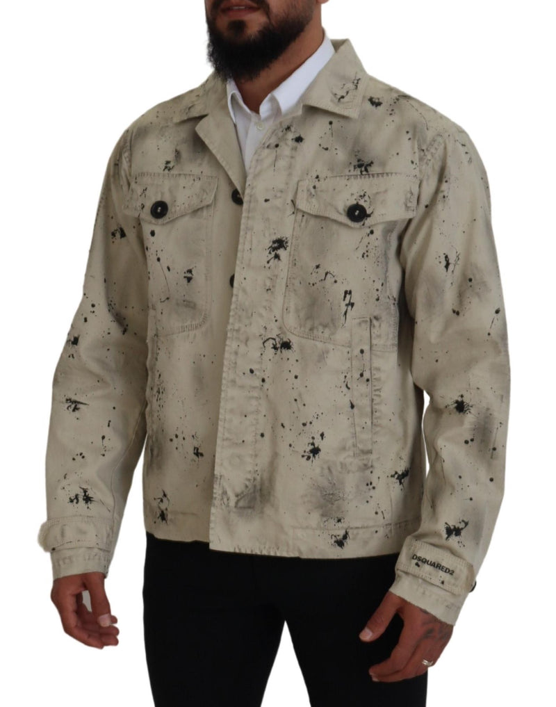 Veste en jean décontractée Dsquared² à imprimé noir et blanc sur fond blanc cassé