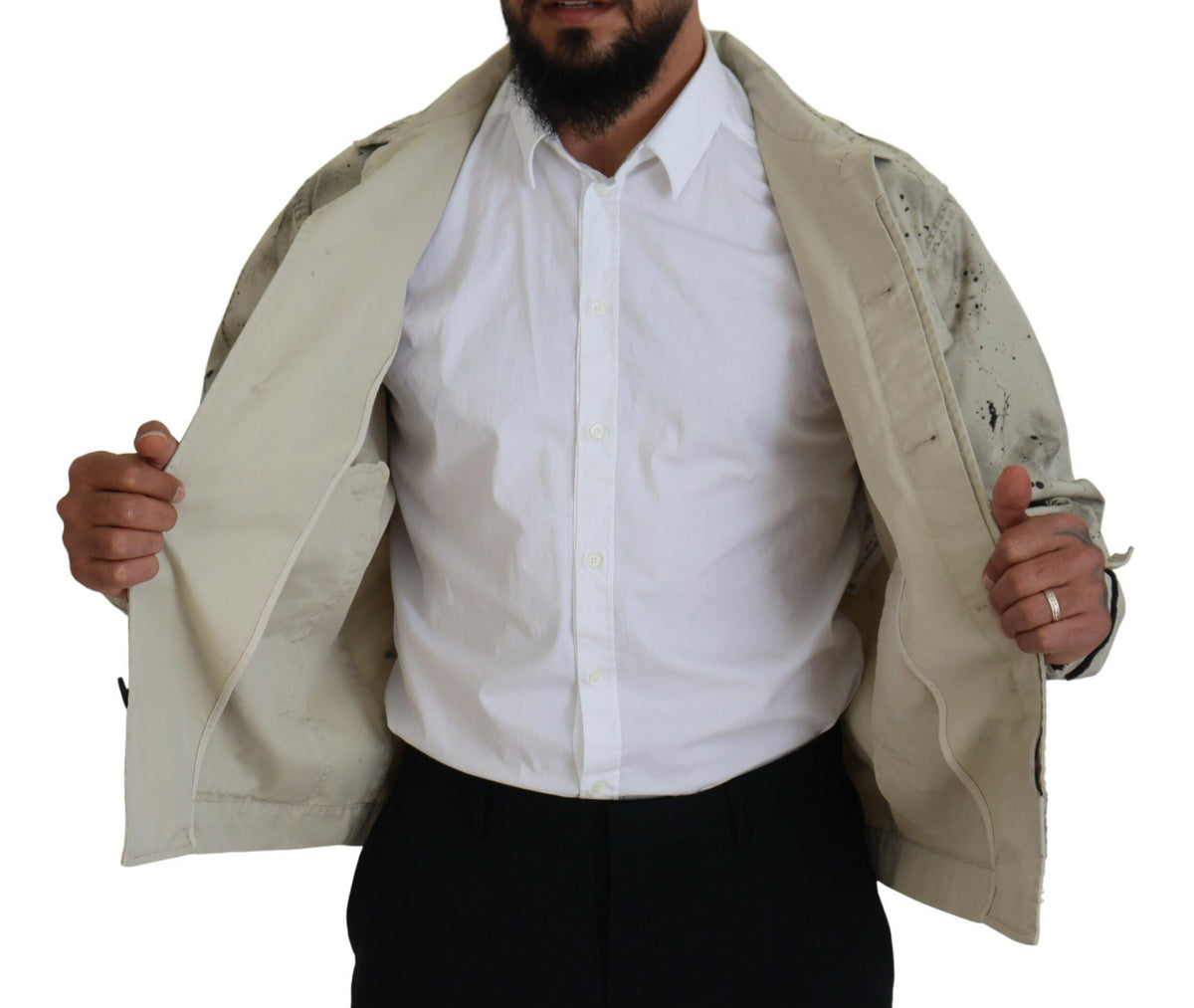 Veste en jean décontractée Dsquared² à imprimé noir et blanc sur fond blanc cassé