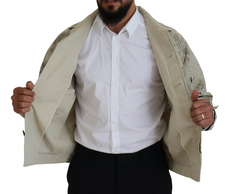 Veste en jean décontractée Dsquared² à imprimé noir et blanc sur fond blanc cassé
