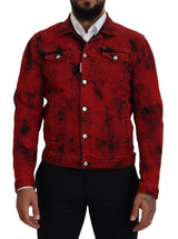 Veste en jean homme Dsquared² à col chemise, rouge et noire, effet tie-dye.