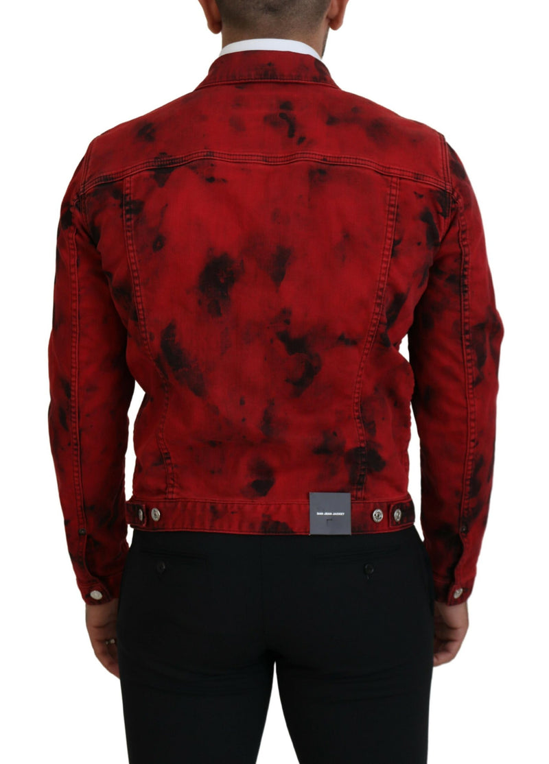 Veste en jean homme Dsquared² à col chemise, rouge et noire, effet tie-dye.