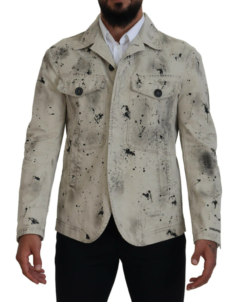 Veste en jean décontractée Dsquared² à imprimé noir et blanc sur fond blanc cassé