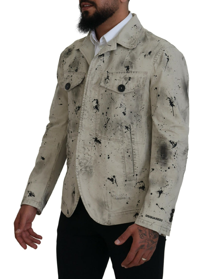 Veste en jean décontractée Dsquared² à imprimé noir et blanc sur fond blanc cassé