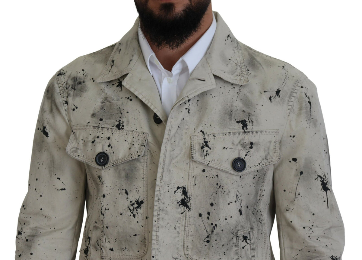 Veste en jean décontractée Dsquared² à imprimé noir et blanc sur fond blanc cassé
