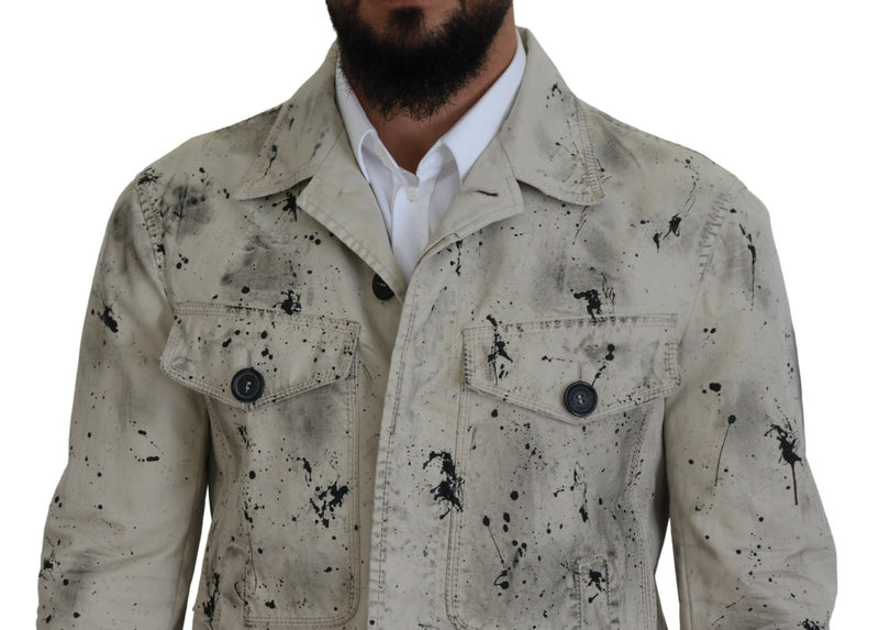 Veste en jean décontractée Dsquared² à imprimé noir et blanc sur fond blanc cassé