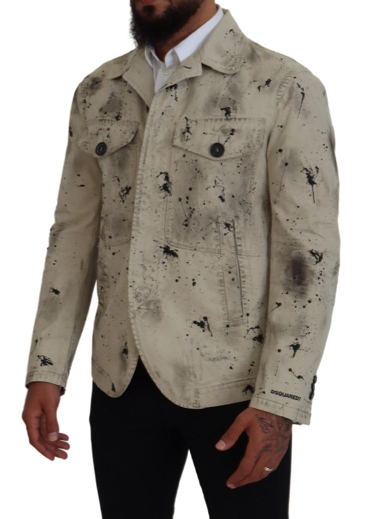 Veste en jean décontractée Dsquared² à imprimé noir et blanc sur fond blanc cassé