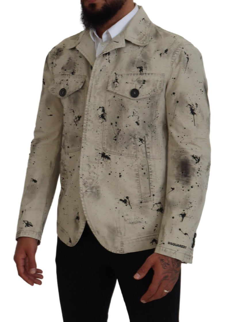 Veste en jean décontractée Dsquared² à imprimé noir et blanc sur fond blanc cassé
