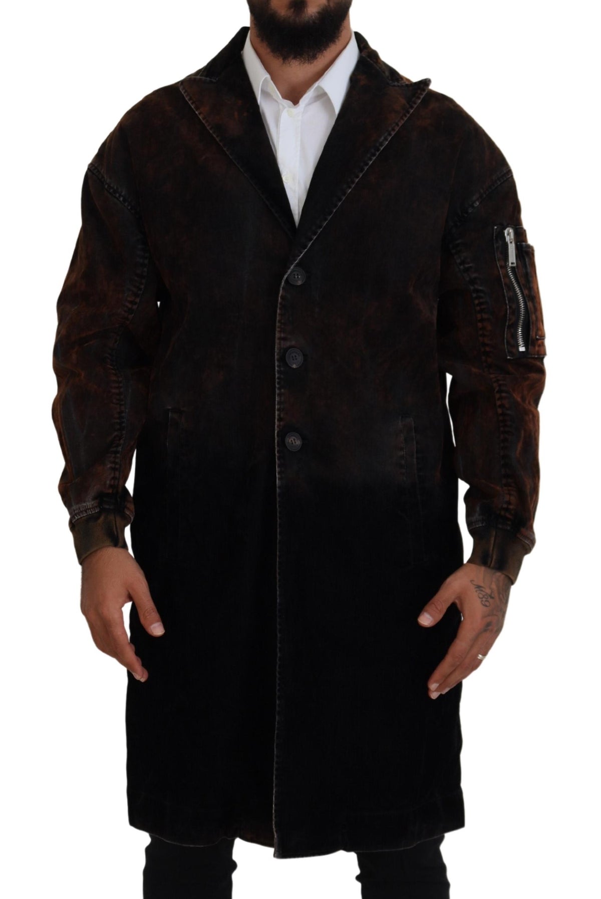 Manteau long en coton pour homme Dsquared², boutonné sur toute la longueur, couleur marron.