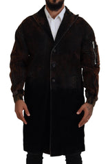 Manteau long en coton pour homme Dsquared², boutonné sur toute la longueur, couleur marron.