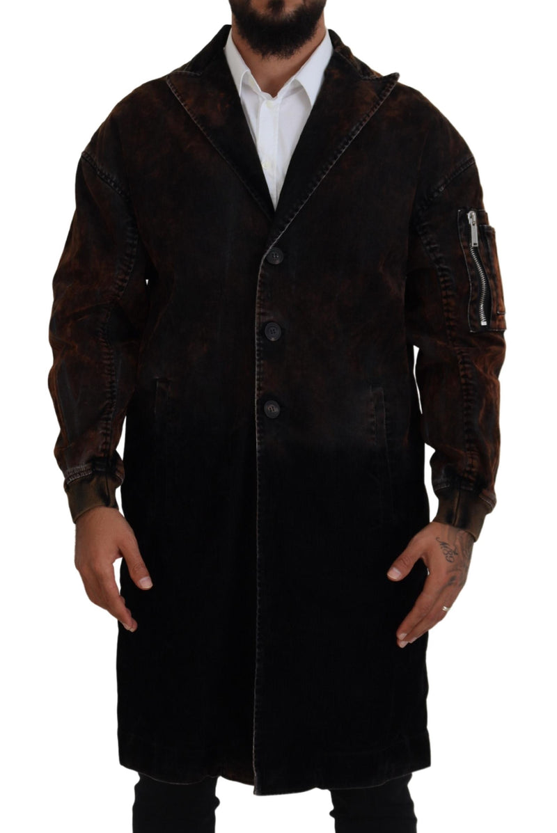 Manteau long en coton pour homme Dsquared², boutonné sur toute la longueur, couleur marron.
