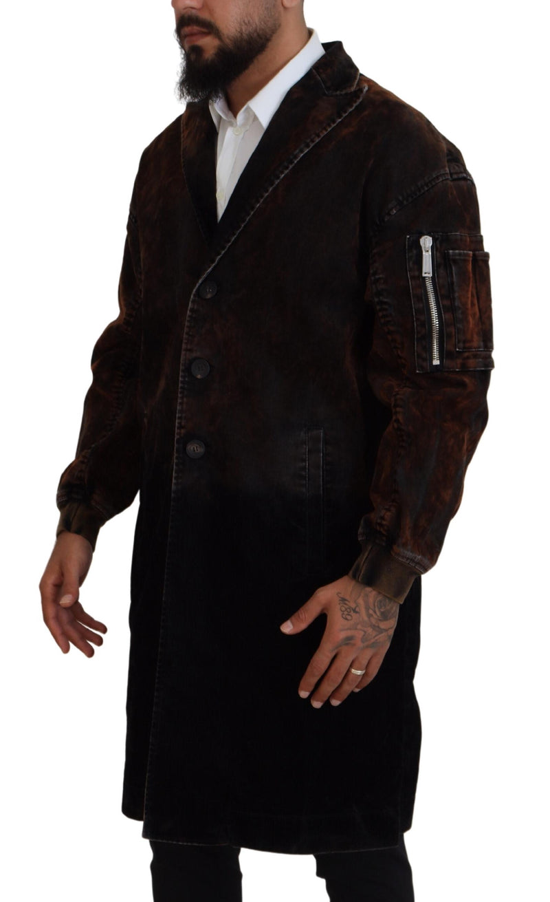 Manteau long en coton pour homme Dsquared², boutonné sur toute la longueur, couleur marron.