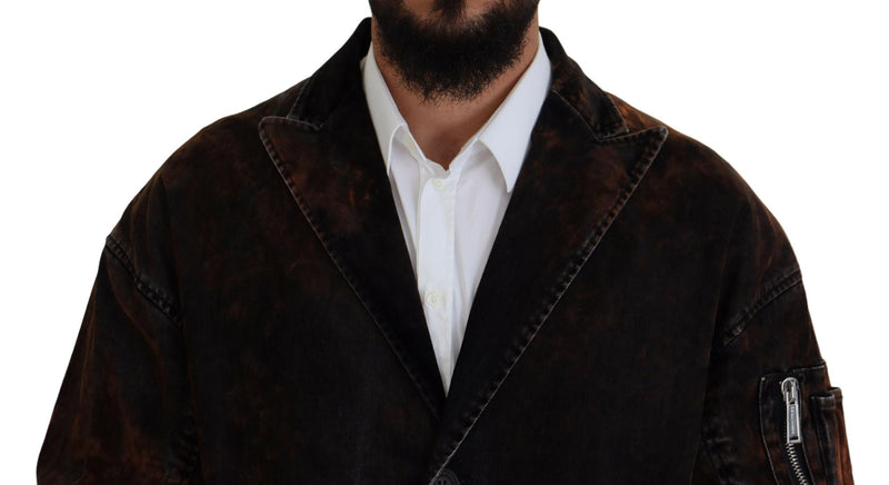 Manteau long en coton pour homme Dsquared², boutonné sur toute la longueur, couleur marron.