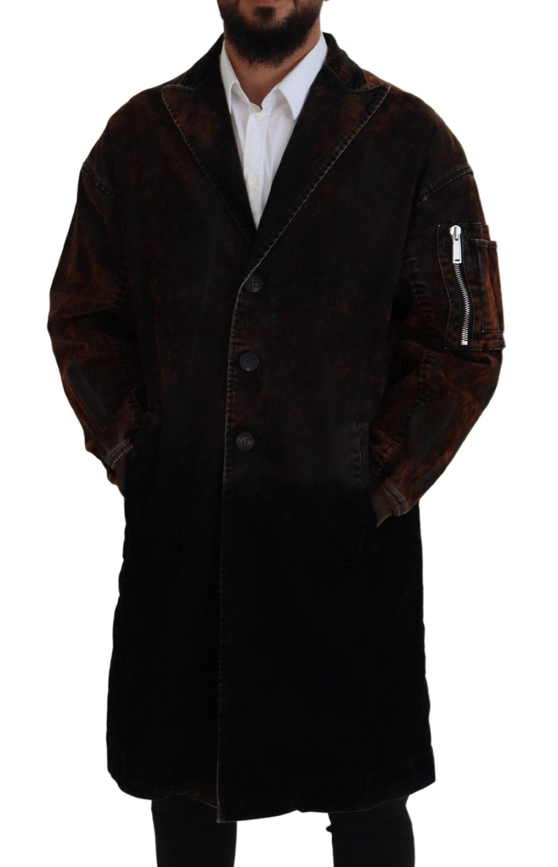 Manteau long en coton pour homme Dsquared², boutonné sur toute la longueur, couleur marron.