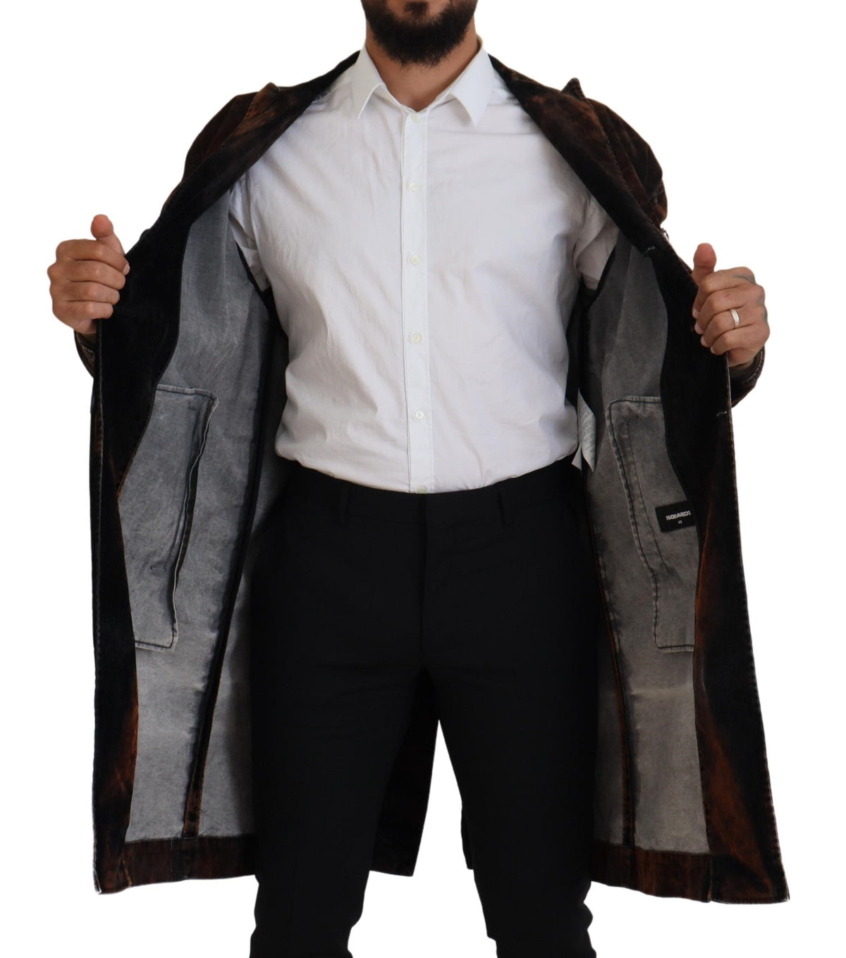 Manteau long en coton pour homme Dsquared², boutonné sur toute la longueur, couleur marron.