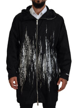 Dsquared² Longue veste manteau à capuche en nylon noir et blanc avec imprimé