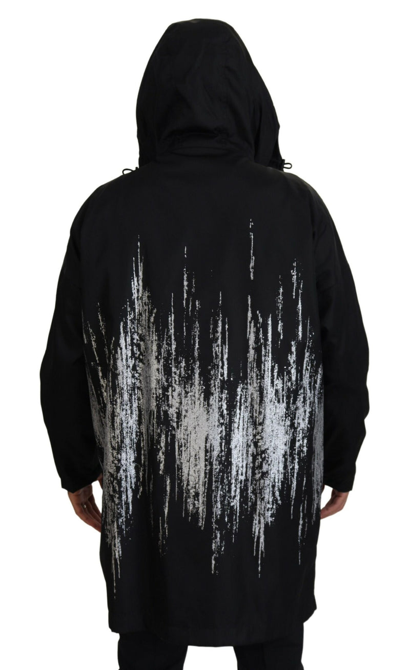 Dsquared² Longue veste manteau à capuche en nylon noir et blanc avec imprimé