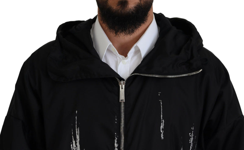 Dsquared² Longue veste manteau à capuche en nylon noir et blanc avec imprimé
