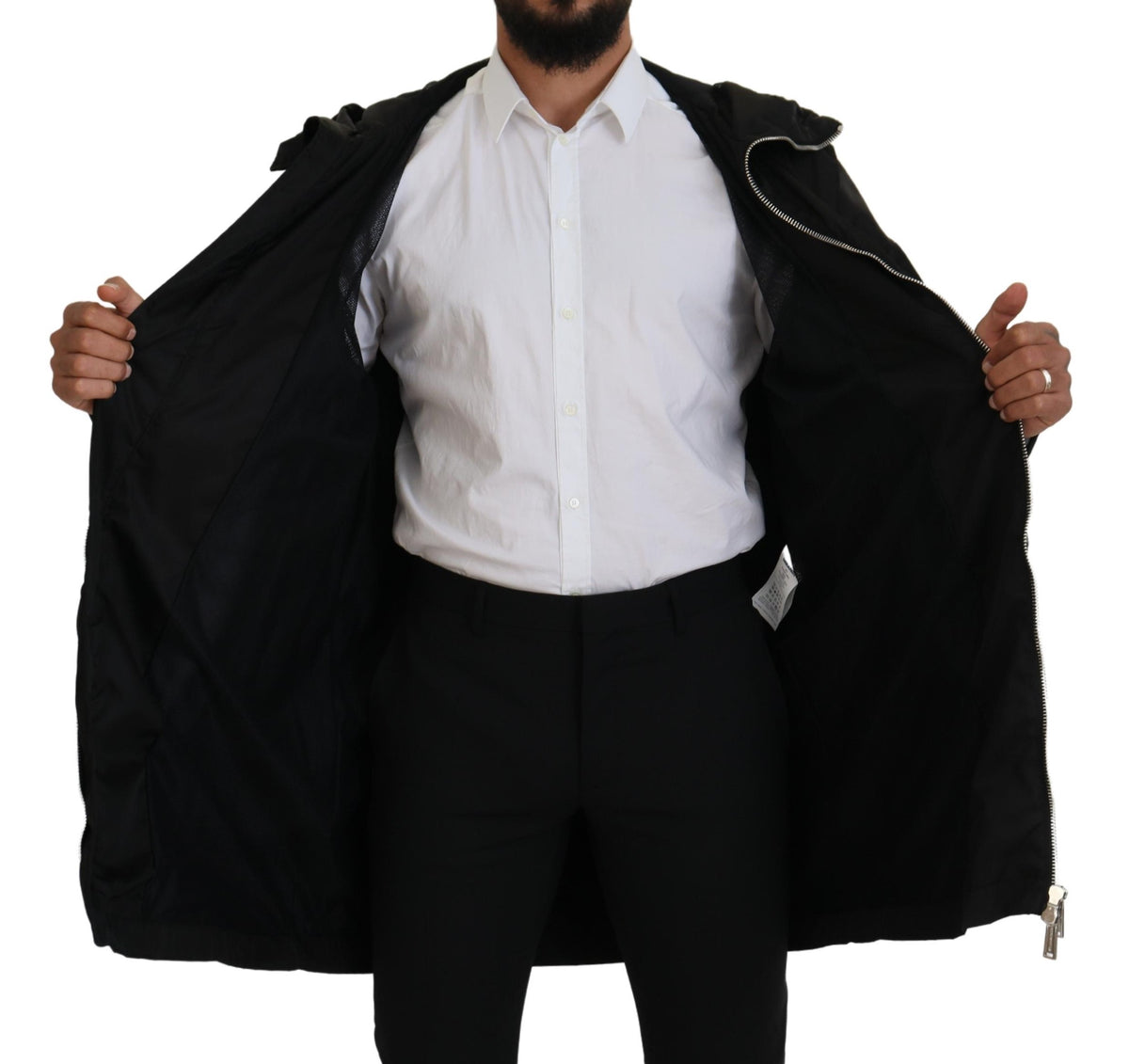 Dsquared² Longue veste manteau à capuche en nylon noir et blanc avec imprimé