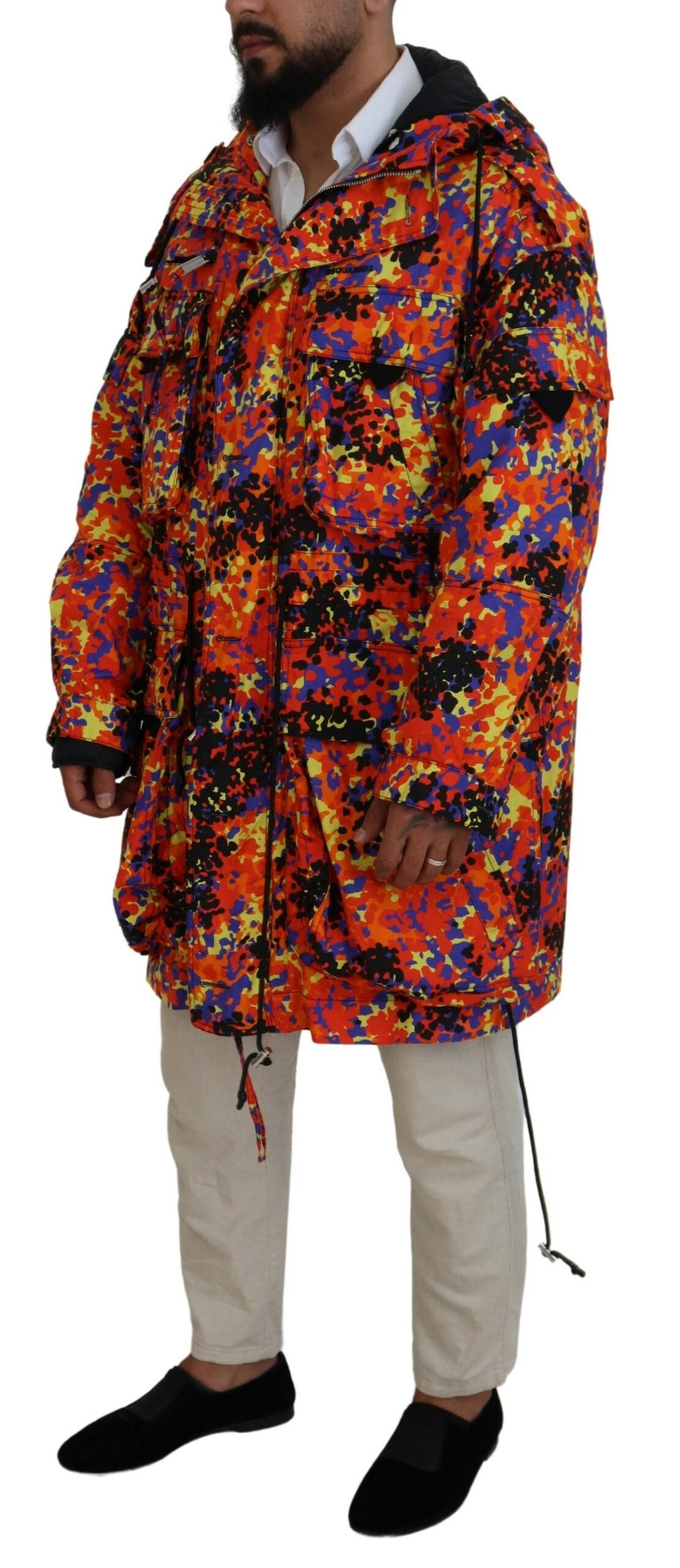 Dsquared² Veste-manteau longue à capuche et poches cargo multicolore