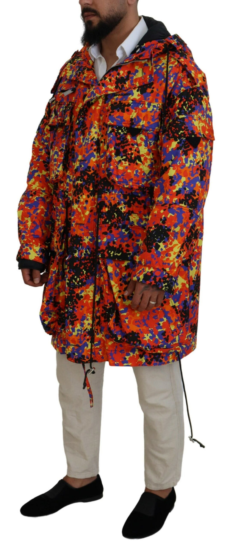 Dsquared² Veste-manteau longue à capuche et poches cargo multicolore