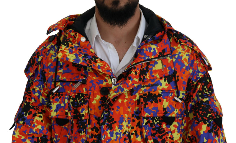 Dsquared² Veste-manteau longue à capuche et poches cargo multicolore