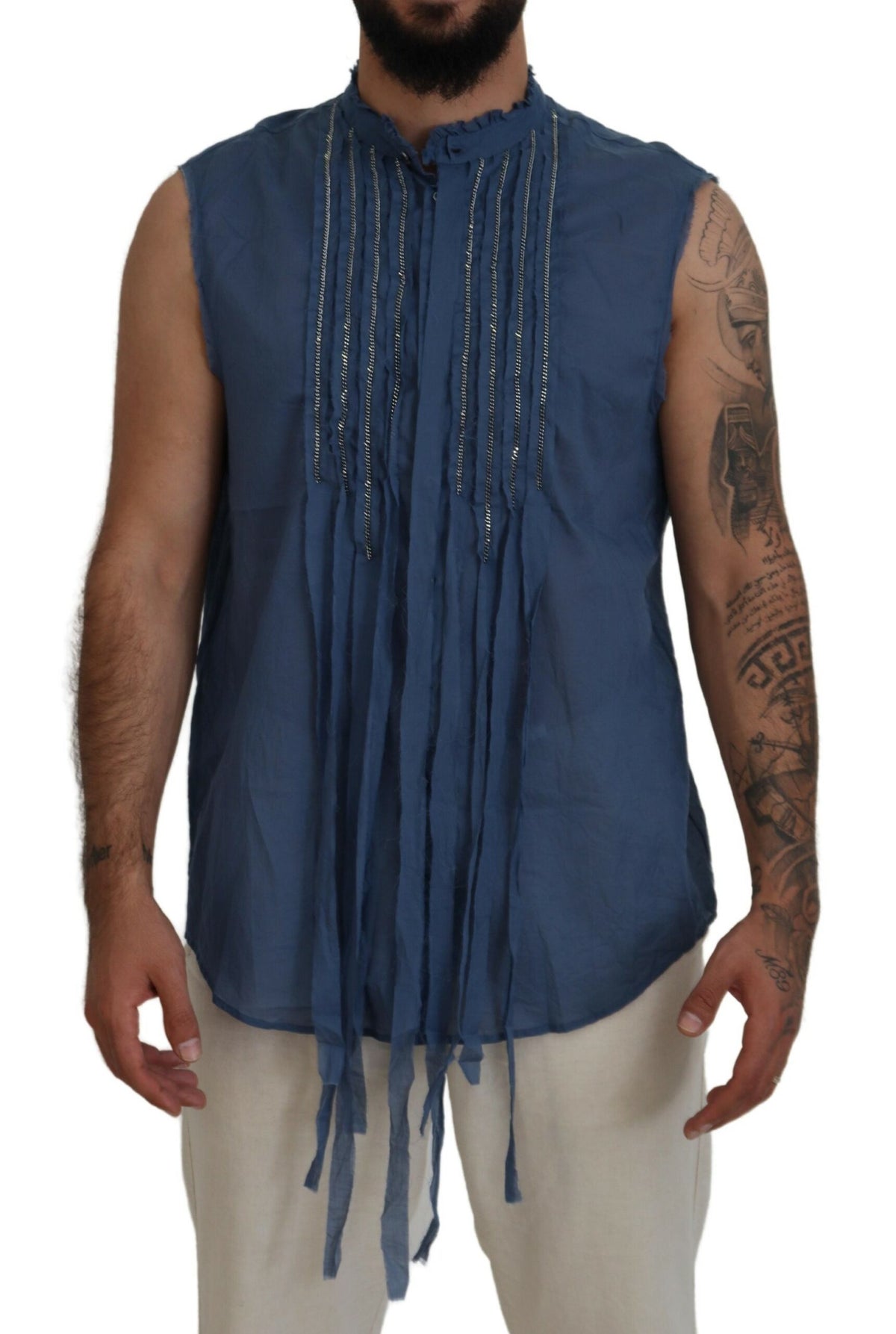 Dsquared² Chemise sans manches en coton bleu avec ornements en chaîne