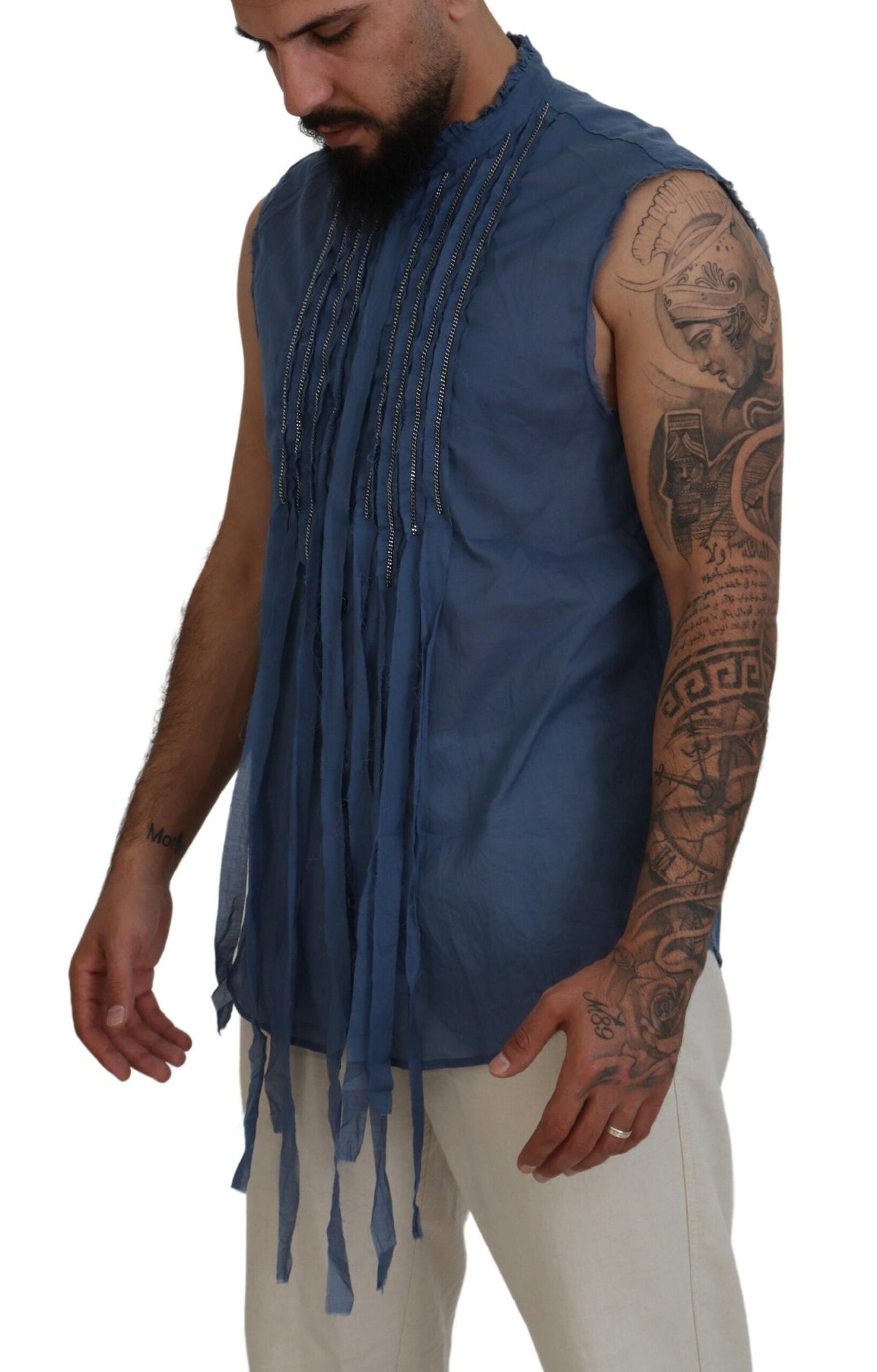 Dsquared² Chemise sans manches en coton bleu avec ornements en chaîne