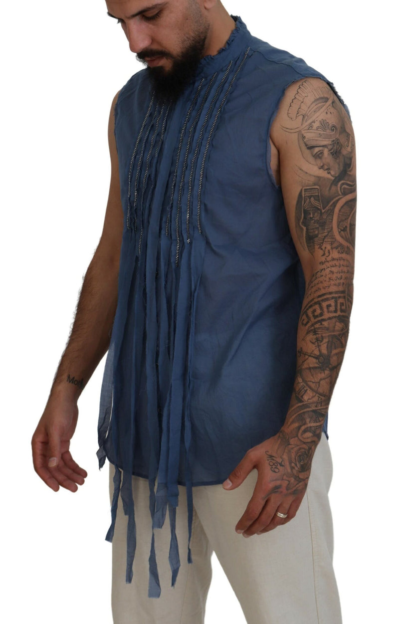 Dsquared² Chemise sans manches en coton bleu avec ornements en chaîne