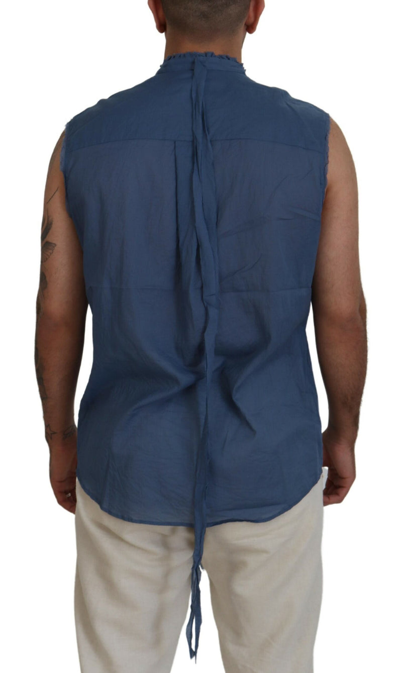 Dsquared² Chemise sans manches en coton bleu avec ornements en chaîne