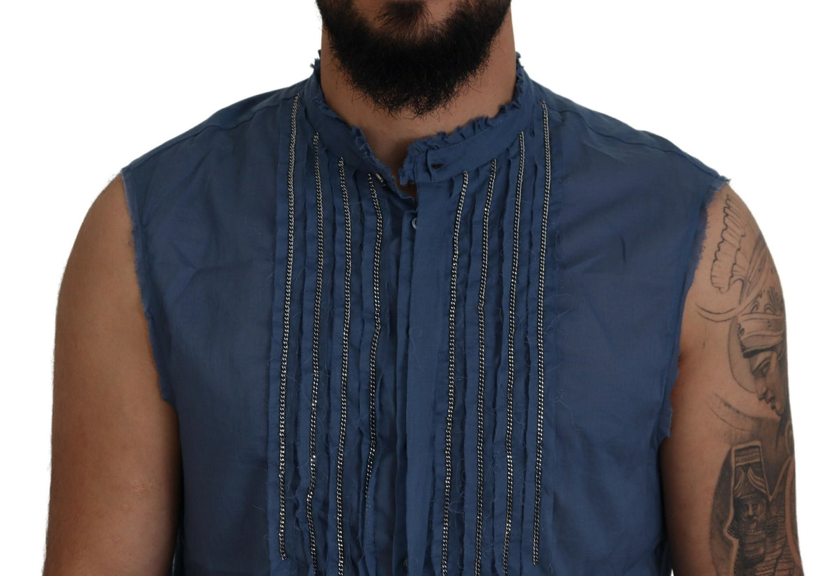 Dsquared² Chemise sans manches en coton bleu avec ornements en chaîne