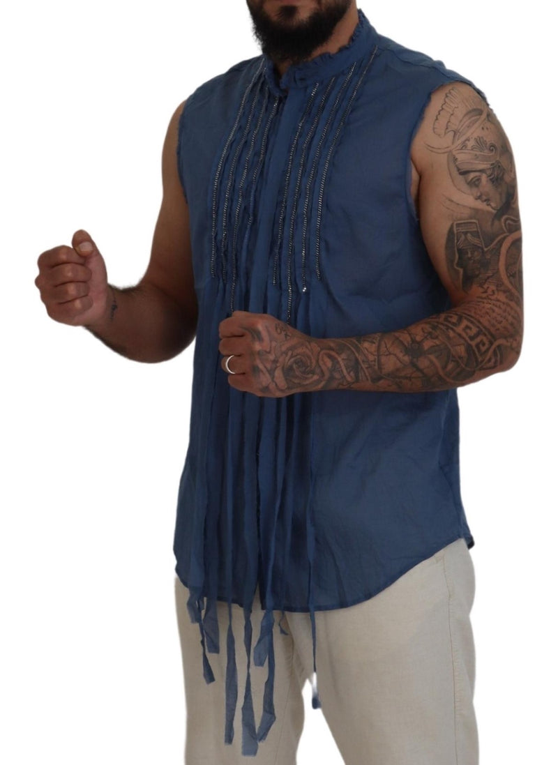 Dsquared² Chemise sans manches en coton bleu avec ornements en chaîne