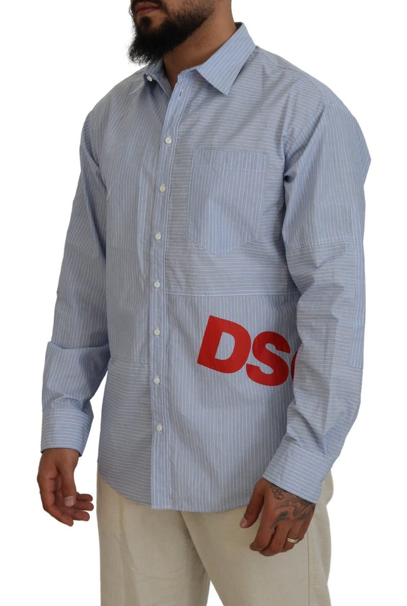 Chemise habillée à manches longues Dsquared² à rayures bleues et logo imprimé