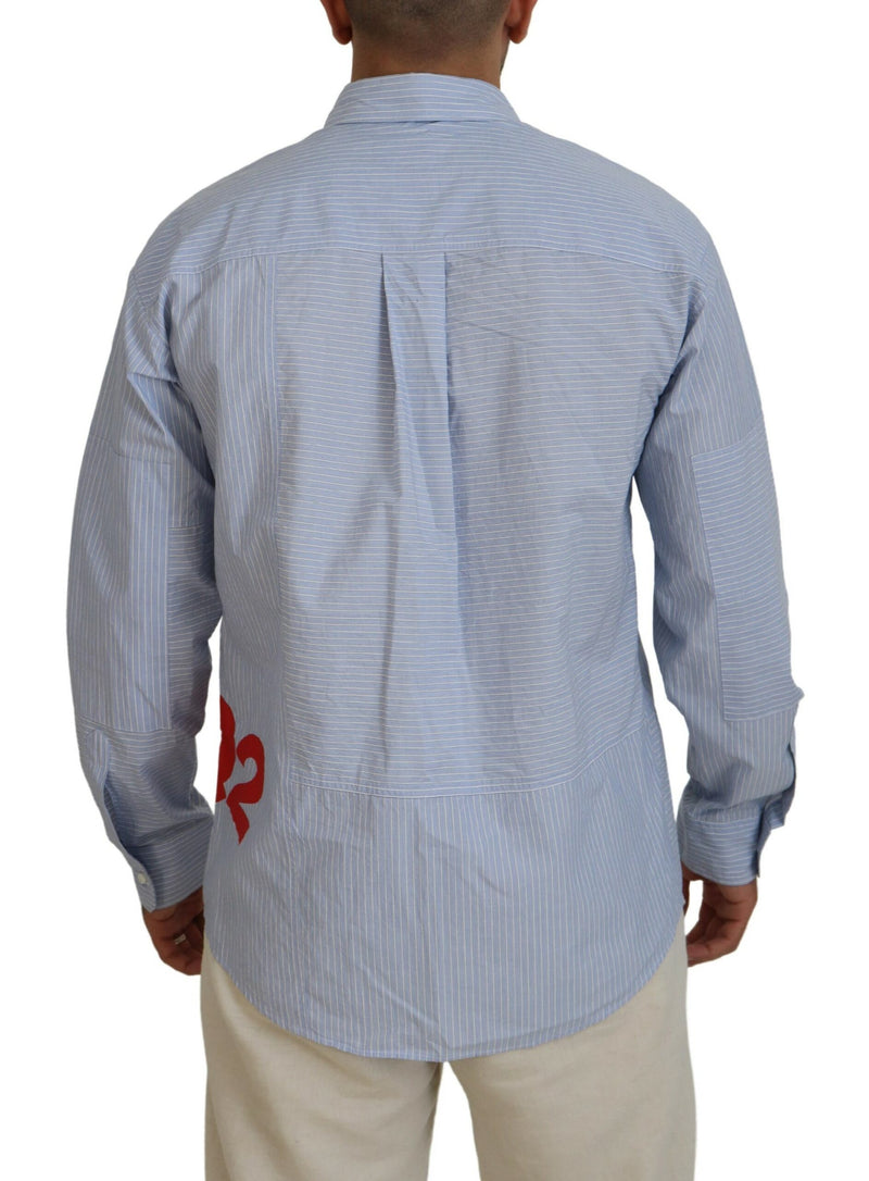 Chemise habillée à manches longues Dsquared² à rayures bleues et logo imprimé